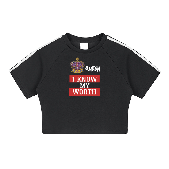 I Know My Worth - Women's Black Taped Cooling Crop Top